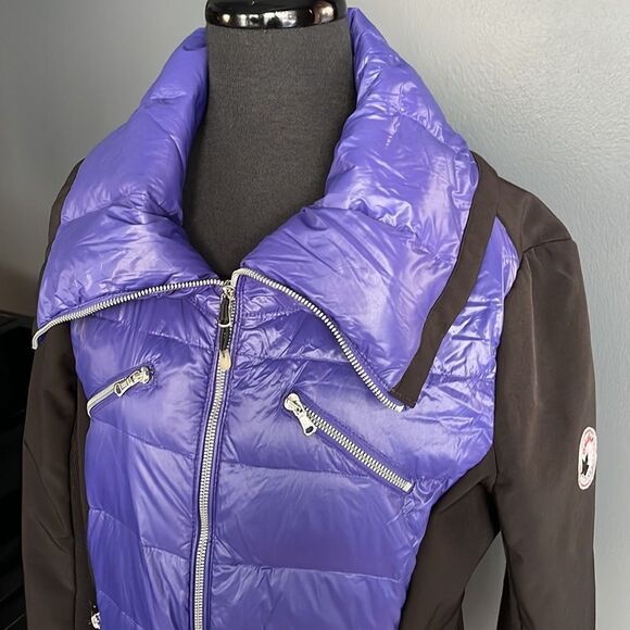 Halifax Traders purple/black zipper front down/feather fill puffer jacket. Large - Picture 2 of 10